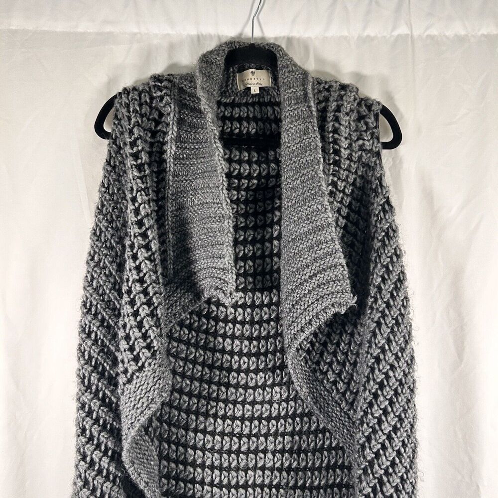 Berretti Cardigan Women's Large Grey Knit Sleeveless Wool Blend Open Front - Picture 2 of 9